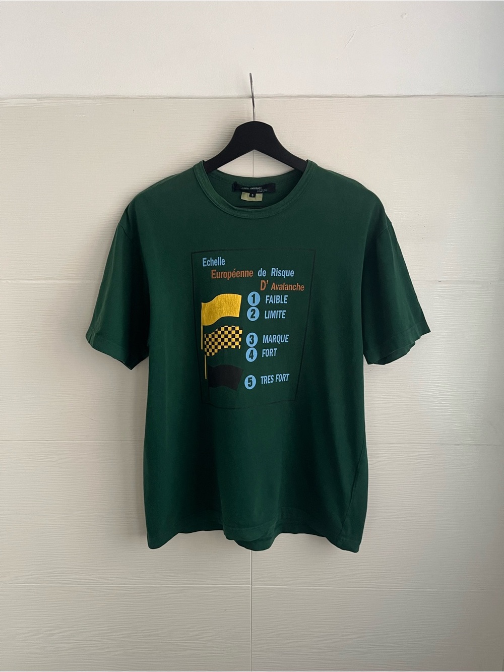 Junya Watanabe MAN 2004 Green Avalanche Graphic Short-Sleeve T-Shirt - size S